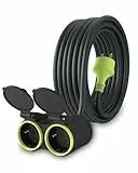 MutecPower 10m Verlängerungskabel mit 2 schuko steckdosen für den aussenbereich IP44 H05RR-F3G 1,5mm² doppel-verlängerung mit 2 schutzkontakt buchsen 2-Fach Outdoor verteiler 10 Meter schwarz/grün