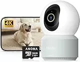 Anona Pano 4K Innenkamera mit 64 GB SD-Karte. Baby-/Haustierüberwachung per App, 360° Schwenk/Neige, Wi-Fi 6, automatische Verfolgung, Geräusch-/Weinerkennung, Datenschutzmodus, Zwei-Wege-Audio.