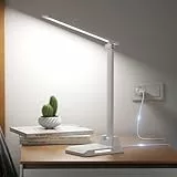 Ylatoial Schreibtischlampe LED Dimmbar, LED Tischlampe mit 5 Farben und 10 Helligkeitsstufen, USB Ladeanschluss, Nachtlicht, Timer, Touch Steuerung, Schreibtischlampe Kinder für Lektüre Büro, Weiß