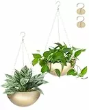 AceList 2 Stück Gold Hängende Pflanzgefäße für Zimmerpflanzen – 24,8 cm Boho Metall Pflanzenhänger Indoor mit Haken, Hängender Pflanzenhalter für Fenster und Decke