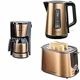 Bestron Kaffeemashine mit Kanne für 8 Tassen Kaffee Wasserkocher (1,7 Liter) Toaster mit 2 Röstkammern, In Kupfer Optik