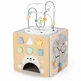 mamabrum Aktivitätswürfel aus Holz - Baby Spielzeug mit Motorikschleife, Formensortierer, Labyrinth & Steckwürfel - Lernspielzeug für Motorik & Geschicklichkeit, 34x52cm