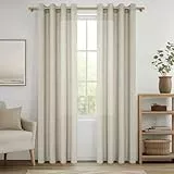 MRTREES Vorhänge mit Ösen Beige Leinenoptik Halbtransparent für Schlafzimmer 2er Set, Gardinen Schal Leinen 240 cm Lang 140 cm Breit, Luftiger Vorhang Wohnzimmer Fenster Curtains Living Room