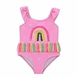 Mädchen Badeanzug Einteiler Rock Bademode Kostüm Kleine Kinder Badeanzug 2 bis 6 Jahre, Rosa Regenbogen, 4 Jahre