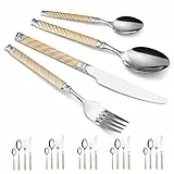 Besteck Set 24tlg | 18/10 Edelstahl | Gold-Silber Mustergriff | Luxuriös & Praktisch | Für 6 Personen | Spülmaschinenfest | Geschirrset für den privaten Gebrauch und Restaurants, hochglanzpoliert
