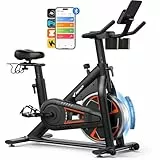 MERACH Heimtrainer Fahrrad mit Magnetischem Widerstand, Leises Hometrainer Fahrrad mit Verbesserter Stoßdämpfender Luftkissensattel, Eigener App, Stabiler H-Rahmen für besseren Halt, Bis 150KG