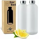 Smart-Planet 2er SET hochwertige Glas 1L Trinkflaschen Milchglas - Glasflasche aus Borosilikat - 1L Glastrinkflasche mit Deckel - Frosted Glass