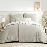 RUIKASI Bettwäsche 135x200 Beige Weiß 4teilig - Wendebettwäsche Bettbezug 135 x 200 mit Reißverschluss, Oeko-TEX Mikrofaser Bettwäsche Sets, Weich und Bügelfrei