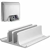 VAYDEER Vertikaler Laptop Ständer, Verstellbarer Laptop Ständer Vertikal, Aluminium 4 in 1 Laptopständer mit 2 Steckplatz Platzsparend für MacBook, Notebook, iPad, Laptops bis zu 17,3 Zoll - Silber