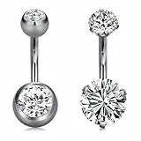 Rajnard Bauchnabelpiercing Titan 6 8 10 12 14mm Stablänge Silber Banane Barbell Set 14g Herz Hängend Bauchnabel Piercing Schmuck