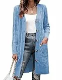 Aottori Damen Cardigan Strick Strickjacke Herbst Winter Strickmantel Langarm Grobstrickjacke Lange Longstrickjacke Casual Blau S