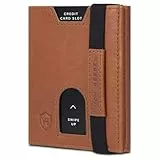 VON HEESEN Mini Kartenetui Ohne Münzfach 6-12 Karten - RFID-Schutz - Leder Geldbörse Damen Herren - Geldbeutel Männer klein - Portemonnaie Portmonaise Portmonee Slim Wallet (Cognac Waxy)