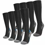 SONORAN 4 Pairs Kompressionsstrümpfe Damen und Herren Klasse 2 Stützstrümpfe Kompressionssocken Compression Socks Kompression für Running, Reisen, Sport XXL （Schwarz Grau&Blau）