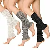 HcvGcm Leg Warmers Damen, 3 Paar Stulpen Damen Winter, Weiche Stulpen Für Daman Und Kinder, Ballett Mädchen, Länge 40cm, Weiß Schwarz Grau