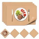 CALIYO Tischsets Abwaschbar,Rrutschfeste Synthetisches Leder platzset und Untersetzer für Zuhause und Restaurant,Tischset Set mit 4 Platzsets Abwaschbar+4 Untersetzern,Doppelseitigen hitzebeständige
