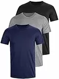 Tshirt Rundhals Baumwolle 3er Pack Basic Fit arbeitsshirts 3XL 4XL S M L XXL Einfarbig T Shirt Für Herren Arbeit Regular Sommer Männer Kurzarm O-Neck Set Schwarz Grau Blau (L)