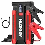Husgw Starthilfe Powerbank 2000A Auto Starthilfegeräte (Bis zu 7L Benzin/5.5L Diesel), 12V Tragbare Auto Starthilfe mit LED Taschenlampe, Starthilfekabel, Kfz Batterie Booster Für Motorrad und SUV