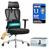 SONGMICS Bürostuhl ergonomisch, Schreibtischstuhl, Gaming-Stuhl, verstellbare Lenden-, Kopfstütze, Armlehnen, für Verschiedene Körpergröße, bis zu 150 kg belastbar, tintenschwarz OBN067BH01