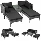 LEADZM Gartenmöbel Set,Polyrattan Lounge Set für 3-4 Personen,Balkonmöbel 2 Eck Sofas,2 Hocker,1 Couchtisch，Wetterfest & atmungsaktiv für Terrasse, Garten & Wohnzimmer,Schwarz