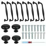 HONMOK 12 Stück Aluminiumlegierung Möbelgriffe Set 146 mm schwarze Küchengriffe 29 mm Möbelknöpfe mit Schrauben Schrankgriffe Griffe für Schrank Schublade Küche