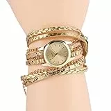 Brrnoo 7 Farben Frauen Braid Weave Armbanduhr, Quarz Analog Runde Uhr für Teen Girls (Gold)