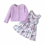 PATPAT Baby Mädchen Kleid und Strickjacke Sets, 2 Stück Baby Mädchen Blumenmuster Kleid und Langarm Strickjacken-Set, Lila 5-6Y, Gr. 110-116 cm
