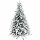 HOMCOM Künstlicher Weihnachtsbaum 180 cm Tannenbaum künstlich mit Schnee, 1321 Spitzen Christbaum Weihnachtsdeko inkl. Metallständer für drinnen