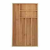 Relaxdays Besteckkasten, 6 Fächer, Bambus, Besteck & Küchenutensilien, Schubladenkasten schmal, 5 x 27,5 x 46 cm, Natur, Holz, Bamboo