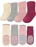 Kyopp 4 Paar Stoppersocken Kleinkinder Socken ABS rutschfeste Kniestrümpfe neutrale Pastellfarben Socken Baby Socks