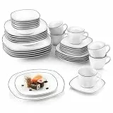 SÄNGER | Kombiservice Bilgola Black Rim 36 tlg, Porzellan Geschirrset 6 Personen spülmaschinenfest, Tellern & Kaffeeservice, Geschirr mit Schwarzen Akzenten | PREMIUM COLLECTION