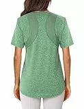 Crewhpo Sport Tshirt Damen Sportshirt Kurzarm Fitness Top Leichtes Atmungsaktiv Sport Oberteile Funktionsshirt Trainingsshirt Laufshirt für Gym Yoga