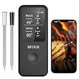 BFOUR Fleischthermometer Kabellos Grillthermometer Bluetooth mit Doppelsonde, App-Steuerung, IP67 wasserdicht, Bratenthermometer drahtlos für Grill, Backofen, Rotisserie