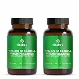 Vitabay Vitamin D3 K2 20.000 I.E. Depot – 360 vegane Tabletten – 2er Pack – hochdosierte Kombination für Knochen, Zähne & Immunsystem – ohne Zusatzstoffe – Vorrat für über 18 Monate