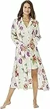 Jadee Damen Seiden Morgenmantel Bademantel Hausmantel aus 100% Seide - Mauve Roses - XL