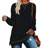 Aokosor Pullover Damen Elegant Strickpullover Damen Sweater Langarmshirts Tunika Langarm Sweatshirt ohne Kapuze Oberteile für Herbst Winter Schwarz L