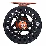 Kylebooker Fliegenfischrolle, großer Dorn mit Aluminium-Körper, Fliegenrolle 3/4 W, 5/6 W, 7/8 W (Schwarzgold, 3/4 Wt)