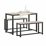 SoBuy OGT25-HN 3-teilig Essgruppe Esstisch mit Bank Sitzgruppe Küche Esszimmer Set Holztisch Balkontisch Esszimmertisch Natur