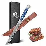 Golden Bird Ausbeinmesser profi 14,5 cm – Filetiermesser aus Damaststahl mit VG10-Kern, professionelles Küchenmesser mit ergonomischem blauen Full-Tang Holzgriff und Schutzscheide