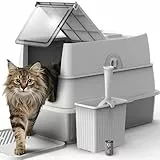 FURTIME Katzenklo Edelstahl mit Deckel, Katzentoilette Edelstahl Große XXL Leicht zu Reinigen, Geschlossene Metall Katzenklo Hoher Rand und 100% Auslaufsicherheit mit Matte und Müllbehälter-Set