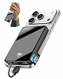 Power Bank 12000mAh, Magnetische Powerbank für iPhone mit 2-in-1 integriertem USB-C & iOS Kabel, Kein kabelloses Laden, 20W Klein Schnellladung, Reise Essential für iPhone 17/Pro Max/16/15/14 & iPad