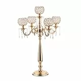 VINCIGANT Kerzenständer 5 Arm Kristall kerzenhalter Dekorativer Golden Retro Kerzenhalter, Verwendet für Hochzeits Tischdekoration, Geburtstagsgeschenke, Kommunions Kerze (Gold)