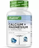 vit4ever Calcium 800 mg + Magnesium 400 mg (2 Tabletten) - 180 Tabletten - 3 Monatsvorrat - Kalzium + Magnesium-Komplex im 2:1 Verhältnis - Vegan - Laborgeprüft - Hochdosiert