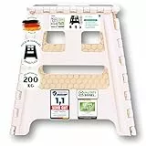 VERGLEICHSSIEGER - Alason® Tritthocker Klappbar 39 cm, Belastbar bis 200 kg – Mit Aufhängehaken & Aufbewahrungstasche – Platzsparender, Faltbarer Hocker in Weiß/Beige für Zuhause, Küche, Bad & Garage