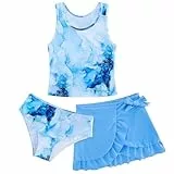 AIDEAONE Mädchen Badeanzüge Dreiteiliges Tankini Set Entzückende Top Badeanzug Kinder Schwimmkostüm Strand Surfurlaub Geschenke Schwimmanzug 11-12 Jahre