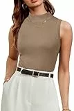 Arach&Cloz Tops Damen Wolle Blend Ärmellos Tank Top Frühling Sommer Pullover Freizeit Business Oberteile(Kamel, M)
