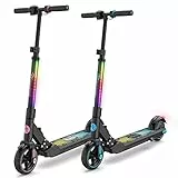 EVERCROSS EV06C Elektroscooter, 6,5'' Faltbarer E Scooter für Kinder 6-12 Jahren, bis zu 15 km/h & 8 km, LED Display, Bunte Leuchten, Leichter Elektroroller Kinder (Blau + Rosa)