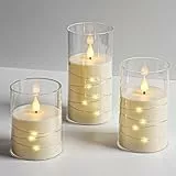 Da by LED-Kerzen, weiß-Lichterkettenkerzen, Batteriekerzen, mit eingebetteten Lichterketten 3-teilige flammenlose Kerzen(Batterie nicht im Lieferumfang enthalten)