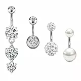 Crdifu Bauchnabelpiercing mit Stein 14G 6/8/10/12/14mm Chirurgenstahl Silber Piercing Bauchnabel Herz Bauchpiercing