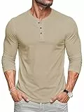 MAGCOMSEN Langarmshirts für Herren Baumwolle Henley Shirt Long Sleeve Shirts Oberteil Arbeitsshirt Knopf Hemd Khaki L