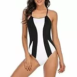 Durio Badeanzug Damen Sport Einteilige Sportbadeanzügen für Damen Badeanzug Bauchweg Push Up Bademode mit Cups Schwarz u. Weiß 40 (Tag Size L)